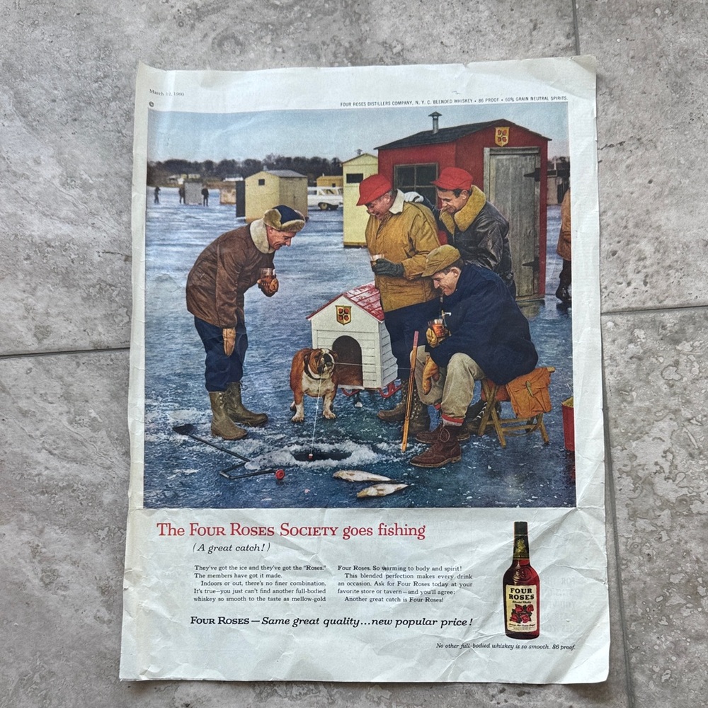 Vintage Bulldog Four Roses Society magazine ad. Dated March 1960